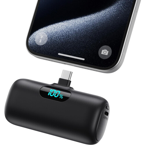 Mini Power Bank USB-C PD de 5000mAh com Cabo Integrado – Compatível com iPhone 17/16/15 e Android