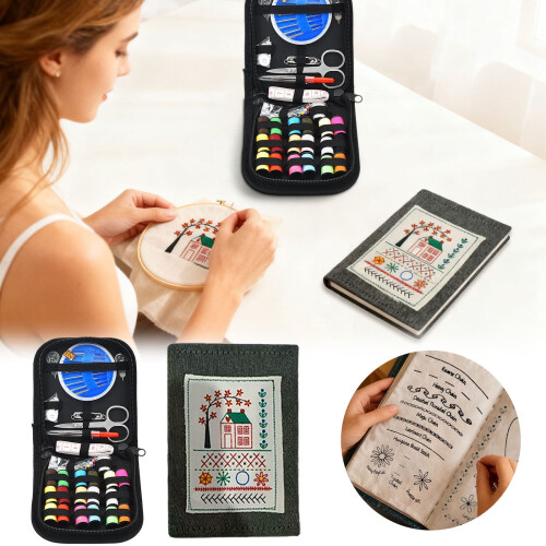 Kit di ricamo portatile da 67 pezzi con tutorial – Set completo per principianti, include modelli e istruzioni, nero 1