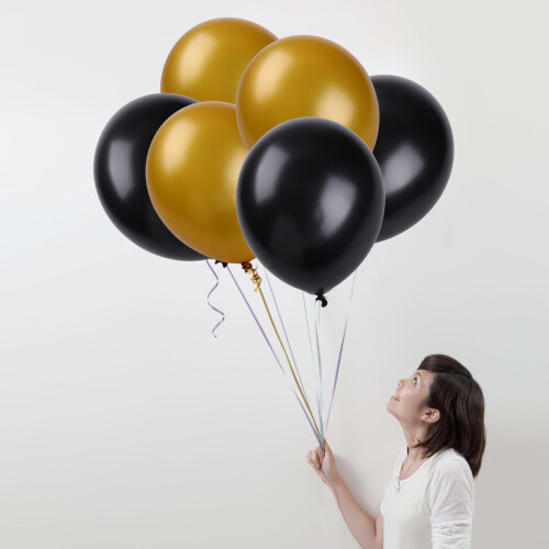 Μπαλόνια Latex 12 ιντσών στρογγυλά χρυσά & μαύρα 50 τεμάχια 2