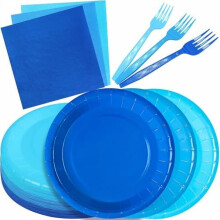 Piatti e tovaglioli di carta da 18 cm con sfumatura blu polvere, per 35 persone, stoviglie usa e getta per feste di matrimonio/laurea.