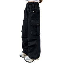 Ediodpoh Girls Cargo Pants, Loose Fit & Stretchable, Comfortable Everyday Wear for Ages 3–13, Machine Washable, Black