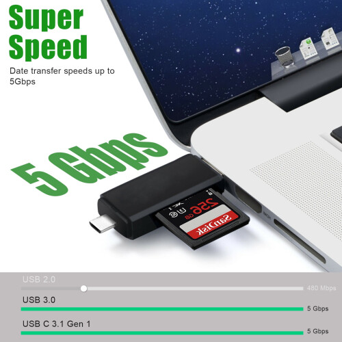 Αναγνώστης καρτών USB3.0SD/Micro SD/TF – Προσαρμογέας OTG τύπου C, συμβατός με Windows, Linux, Mac OS, 2