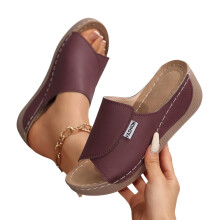 Sandali ortopedici da donna con supporto plantare, zeppa, scarpe da spiaggia, suola in pelle, facili da indossare tutto il giorno, casual, tinta