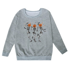 Børne Halloween skelet græskar sweatshirt, grå, 11-12 år, lange ærmer, rund hals, pullover – kompatibel med fest og fritidstøj