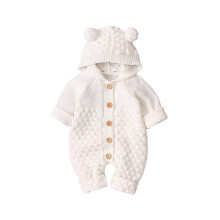Macacão de tricô para bebê menino e menina, com capuz, roupa fofa e quentinha para recém-nascidos.