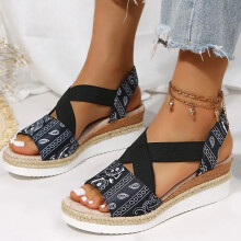 UTTOASFAY Damessandalen Damessandalen met print Strandslippers Zomersandalen met sleehak en plateauzool, orthopedische schoenen met