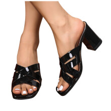 Scarpe eleganti da donna, sandali da donna, scarpe casual da donna primaverili alla moda, nuove, tinta unita, punta quadrata, tacco spesso, tacco