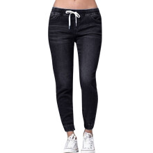 Pantalones para mujer, informales, de trabajo, elásticos, holgados, de mezclilla, con cordón ajustable, cortos, de otoño, vaqueros elásticos de