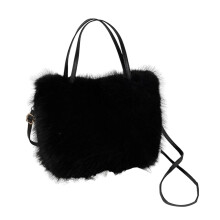 Flauschige Tragetasche, flauschige Schultertasche, weiche Clutch, flauschige Handtasche für Arbeit und Reisen, Schwarz