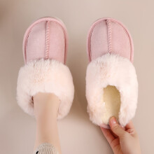 Pantofole calde da casa a tinta unita, scarpe senza tallone con plateau e suola morbida, foderate in peluche, scarpe da interno morbide con punta