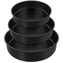 Conjunto de 3 formas antiaderentes para bolo (15 cm/20 cm/24 cm), núcleo de aço inoxidável, revestimento atóxico, 5 cm de profundidade, pretas
