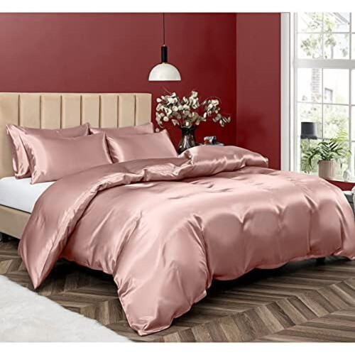 Ensemble de housse de couette 5 pièces en satin blanc ivoire, format Queen 1