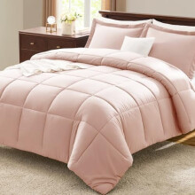 Set copripiumino matrimoniale (Queen Size) – Rosa cipria, 3 pezzi con cuciture a riquadri, morbido e leggero, adatto a tutte le stagioni,