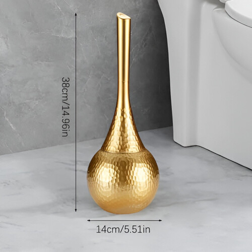 Gehämmertes Gold-WC-Bürsten- und Halterset mit Spritzschutz 2