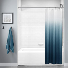 Cortina de ducha de poliéster texturizado con efecto degradado, impermeable, lavable a máquina, 91 x 182 cm, azul marino, con 6 ganchos.