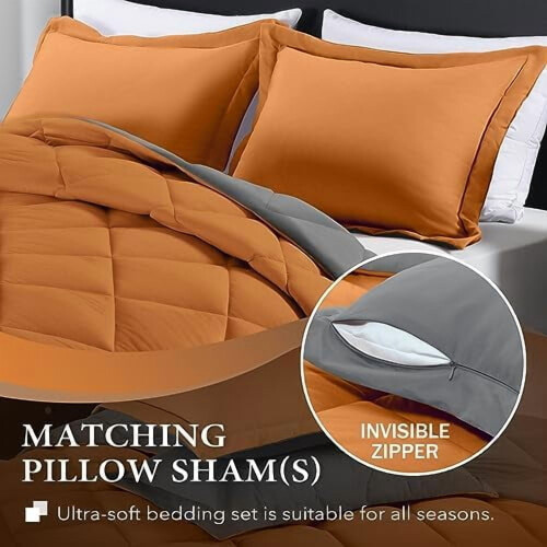 King Comforter Set Burnt Orange Grey 3-Piece 2