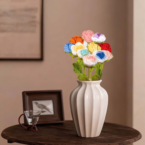 Rosa de lã crocheada à mão WANYNG, 42 cm (16,54 polegadas), flor tecida para centro de mesa de casamento, enchimento de vaso, decoração 1