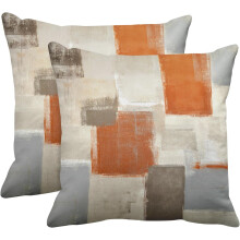 Set van 2 abstracte sierkussenhoezen in oranje/beige/grijs, 40x40 cm, moderne woondecoratie