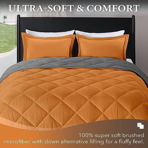 King Comforter Set Burnt Orange Grey 3-Piece 1