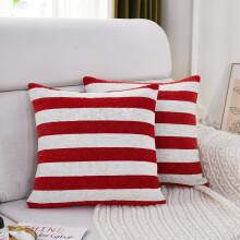Patriottische gestreepte decoratieve chenille sierkussenhoes 18x18 inch voor bank, fauteuil of bed, 4 juli, set van 2 (rood en wit)