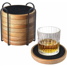 Lot de 8 sous-verres en bois – 11 cm, absorbants et antidérapants