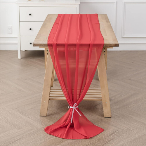 Rød chiffon bordløper 68 x 283 cm 1