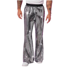 Calças compridas largas com lantejoulas brilhantes para homem, ideais para festas e baladas. Calças casuais com cintura elástica e modelagem flare