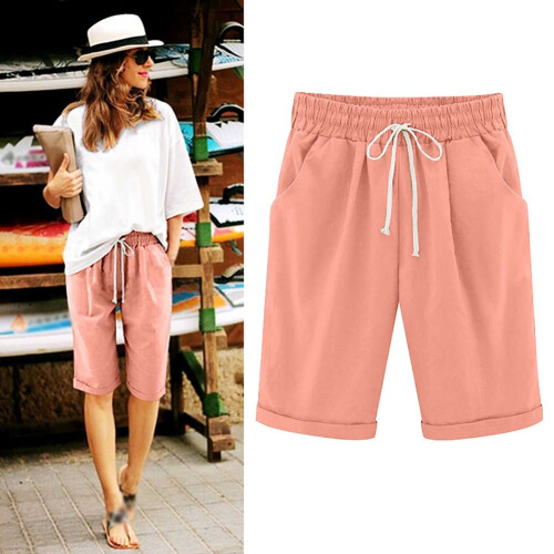 Bermudashorts i bomull med elastisk midje og lommer til dame