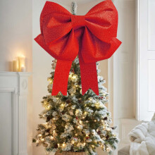 12 x 14 Zoll große Samt-Weihnachtsschleifen – Große Festtagsdekoration für Baum, Kranz, Tür, Kamin, Zaun & Treppe – Rot