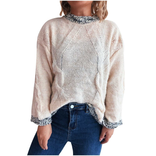 Women's Beige Long-Sleeve Quarter-Zip Pullover Sweater 2