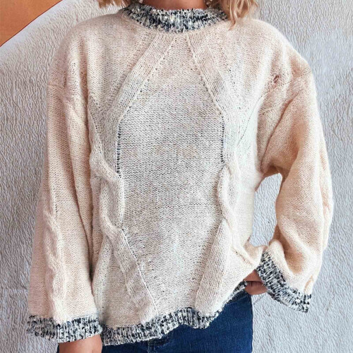 Women's Beige Long-Sleeve Quarter-Zip Pullover Sweater 1