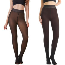 Two pairs of fleece-lined tights, high-waisted winter warm pantyhose, soft, stretchy, and opaque.