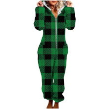 Women's Plaid Fleece Onesie Hooded Footed Pajamas for Women Winter One-Piece Pajamas Warm Sleepwear Loungewear with Pockets S-2XL Green