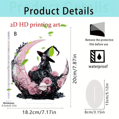 Στολίδια για το Halloween από τρομακτικό υλικό, Black Witch2D Acrylic Decor – Γοτθικό 2