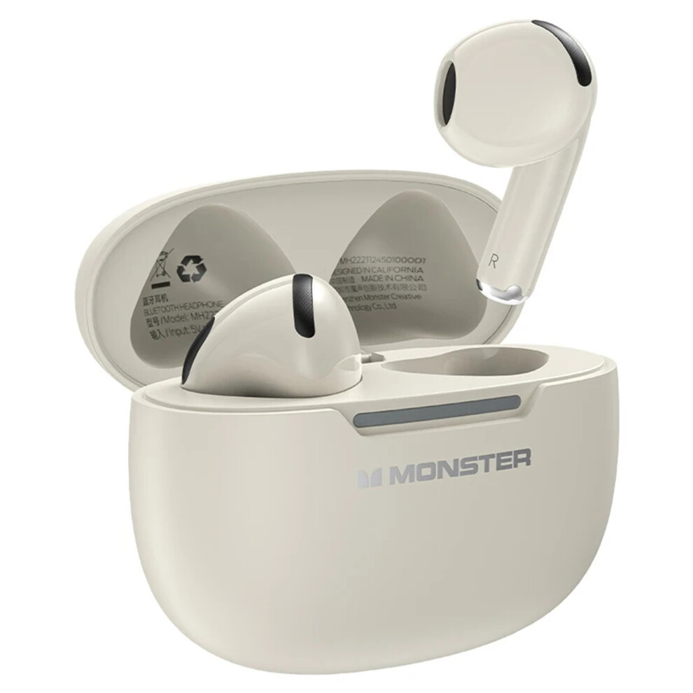 Monster N-Lite208 Wireless Earbuds Bt 5.4, 5H Play, Waterproof, Skin Black/White 8781386656563
