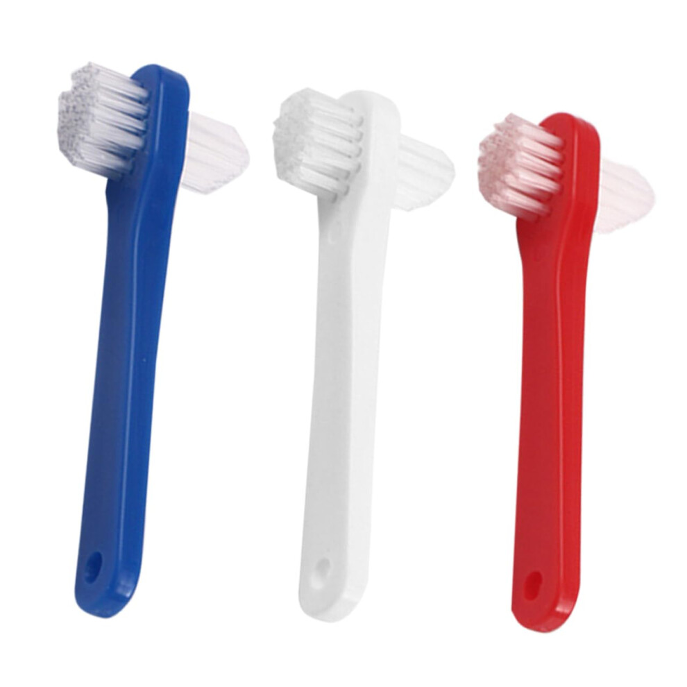 3pcs Small Dual Head Denture Cleaning Toothbrush Soft Bristles Ergonomic Grip for Adults