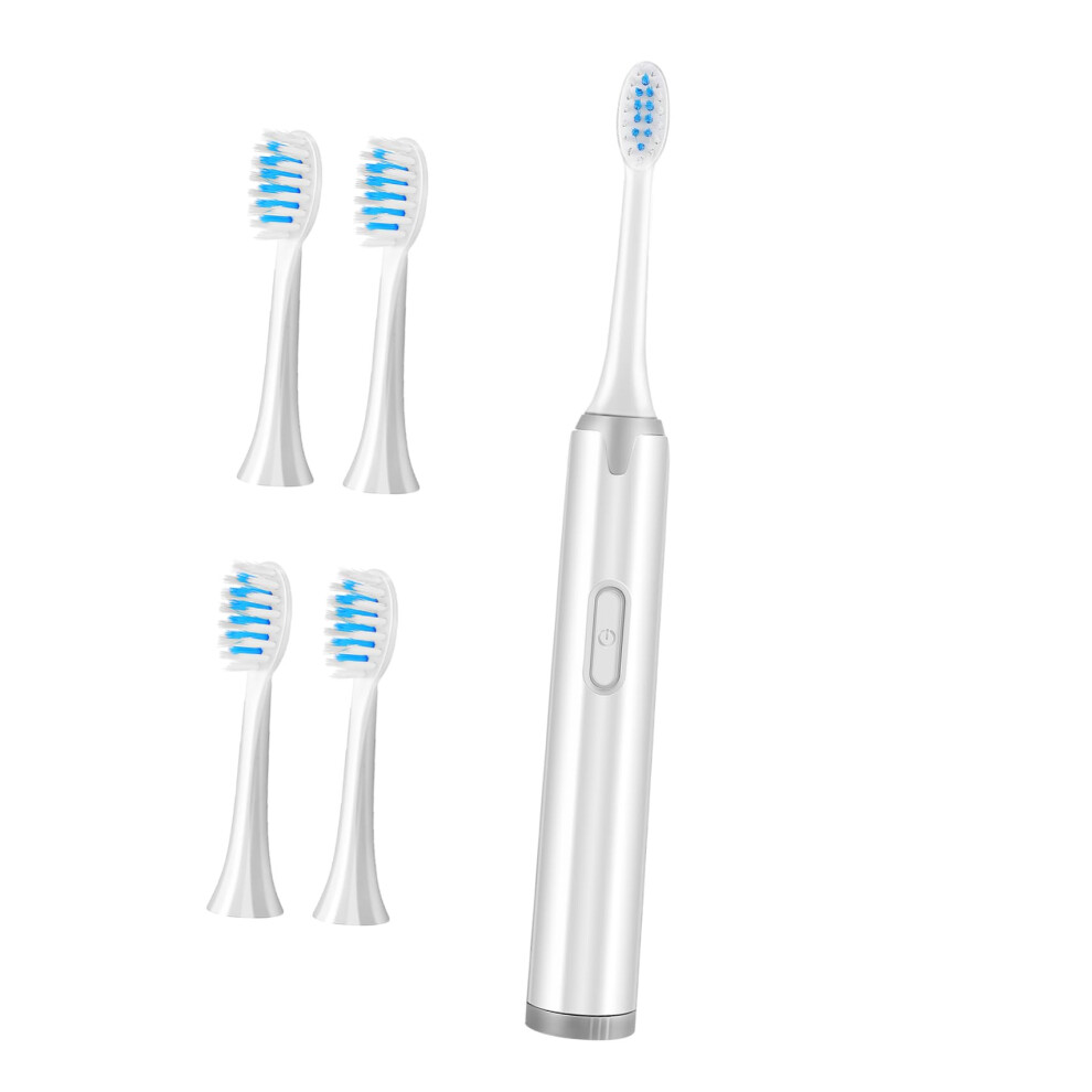 White Electric Toothbrush With 5 Replacement Heads, Soft Bristles, Multiple Cleaning Modes For Adults Travel