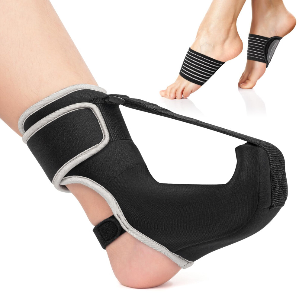 Black Plantar Fasciitis Night Splint Sock With Arch Support For Achilles Tendonitis And Heel Spur Relief