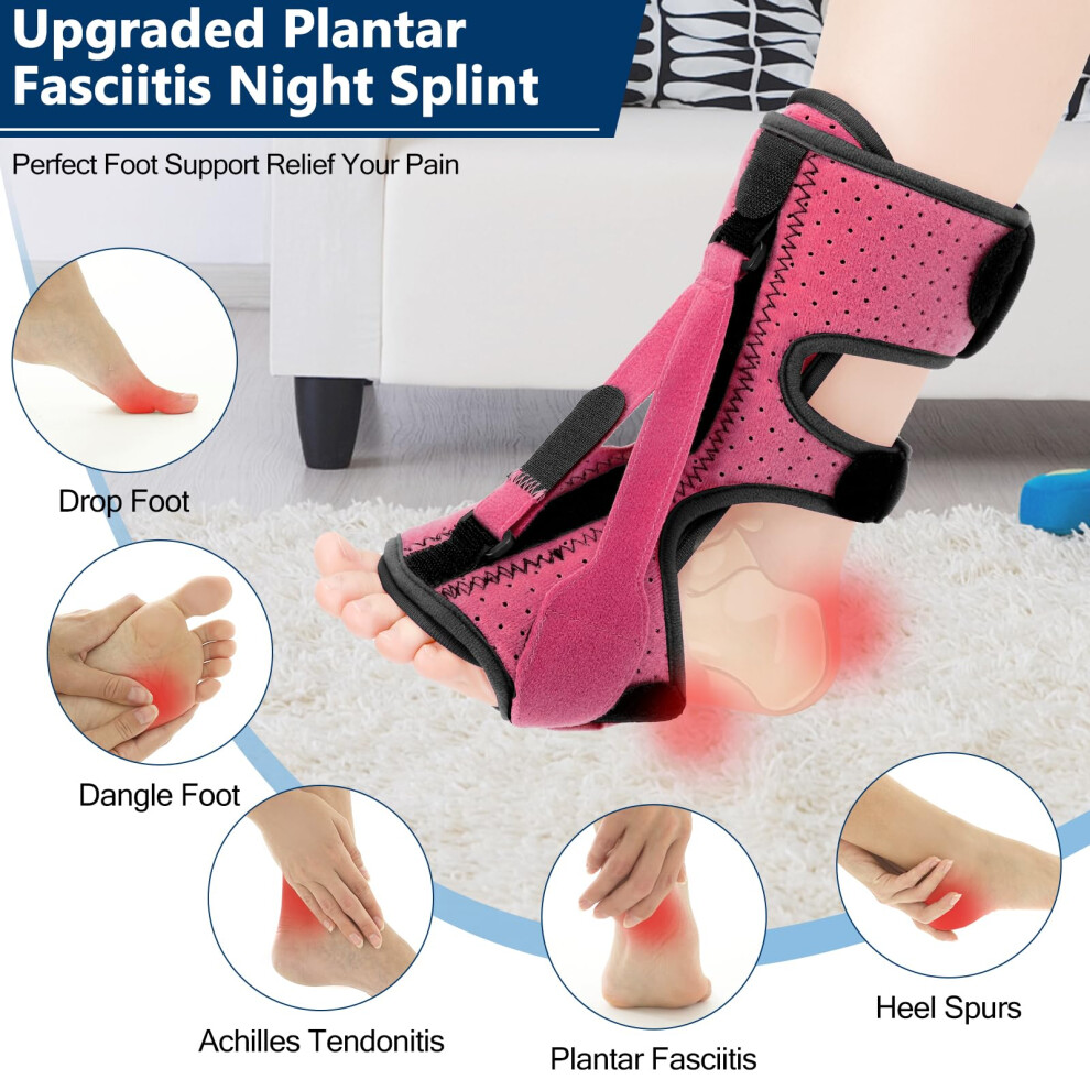 Upgraded Plantar Fasciitis Night Splint with Adjustable Sleep Support for Foot Pain Relief PinkBlack