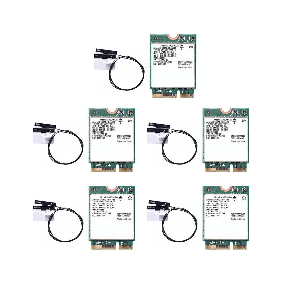 5X Ax201ngw Wifi Card With 2Xantenna 2.4 Ghz+5Ghz Wifi 6 3000Mbps M.2 Cnvio2 5.1 Wifi Adapter For Win10 4713838439626