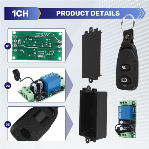 12V 10A 1Ch Wireless Remote Control  System Receiver Transmitter 2 Buttons Waterproof Remote 433Mhz 2
