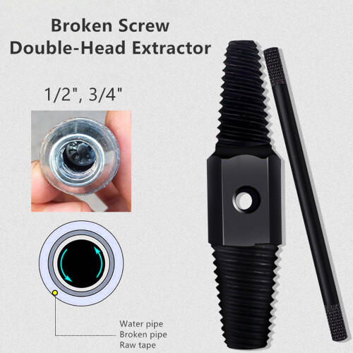 Double Head Carbon Steel Pipe Screw Extractor Tool for DN15 & DN20 Black 2