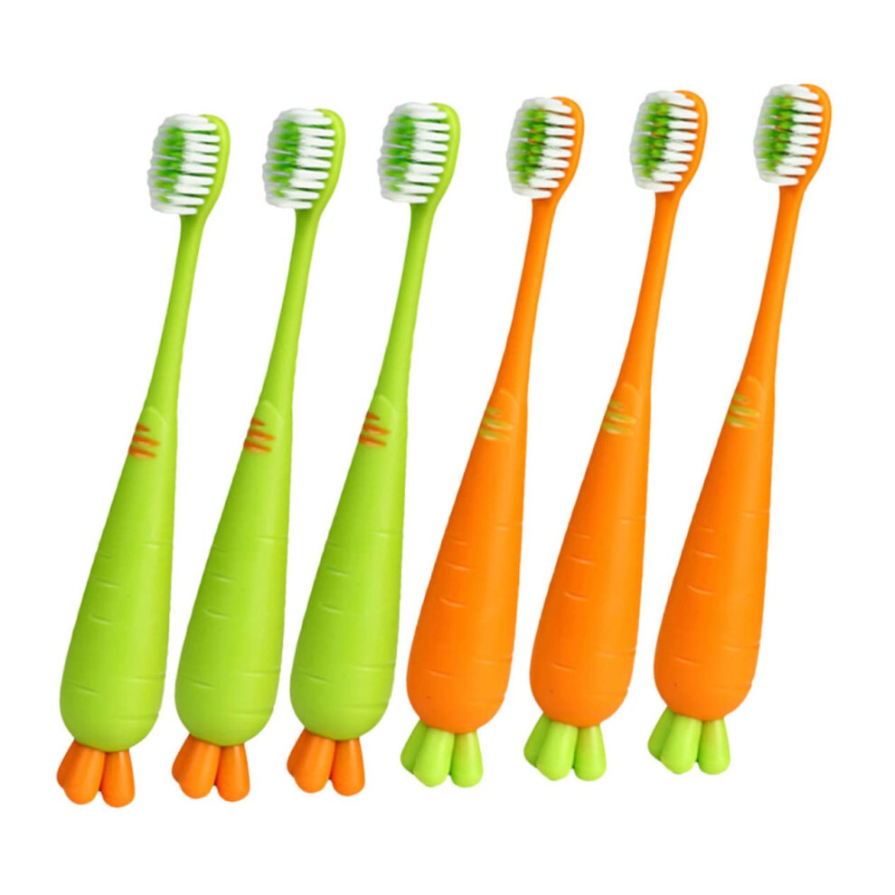 Soft Toothbrush for Kids with Gentle Bristles, Cartoon Carrot Design, 6 Pack for Sensitive Teeth