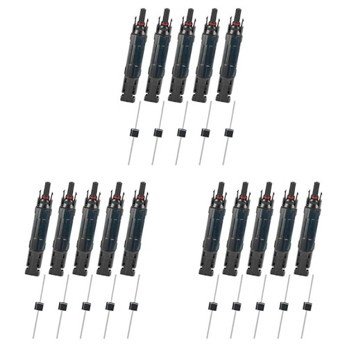 15PCS PV Solar Panel Connector Male/Female 30A Built-in Diode Inline Fuse Solar Wire Connectors Waterproof Anti-Backflow