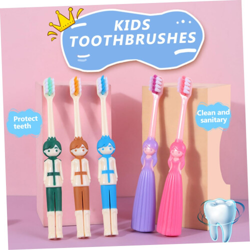 Kids Toothbrush Set Soft Bristle Gentle Clean Cartoon Design Replaceable Head Ergonomic Grip 2