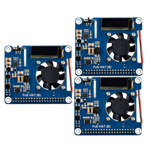 3X Waveshare Power Over Ethernet HAT Support 802.3Af PoE Network Expansion Board with OLED for Raspberry Pi 4 Model B / 3B+