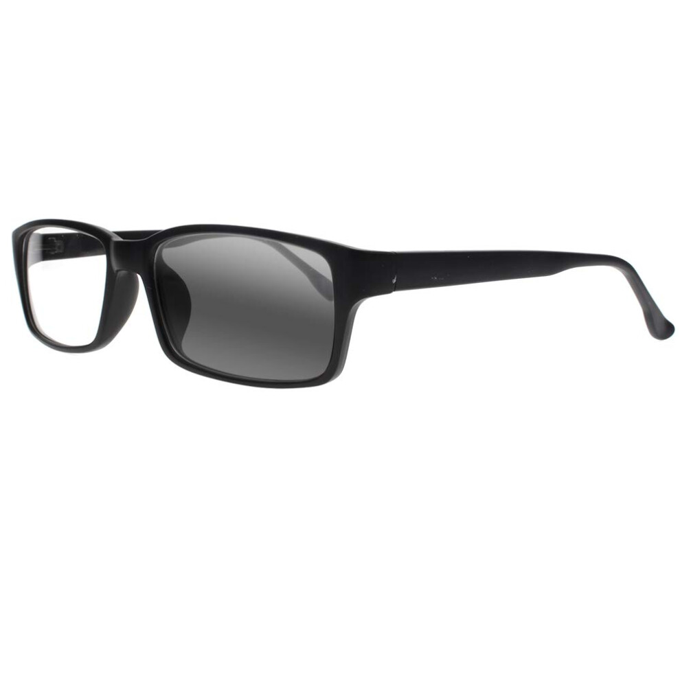 Black Reading Glasses Bifocal 1.75X Photochromic Sun Protection Rectangular Dual Use