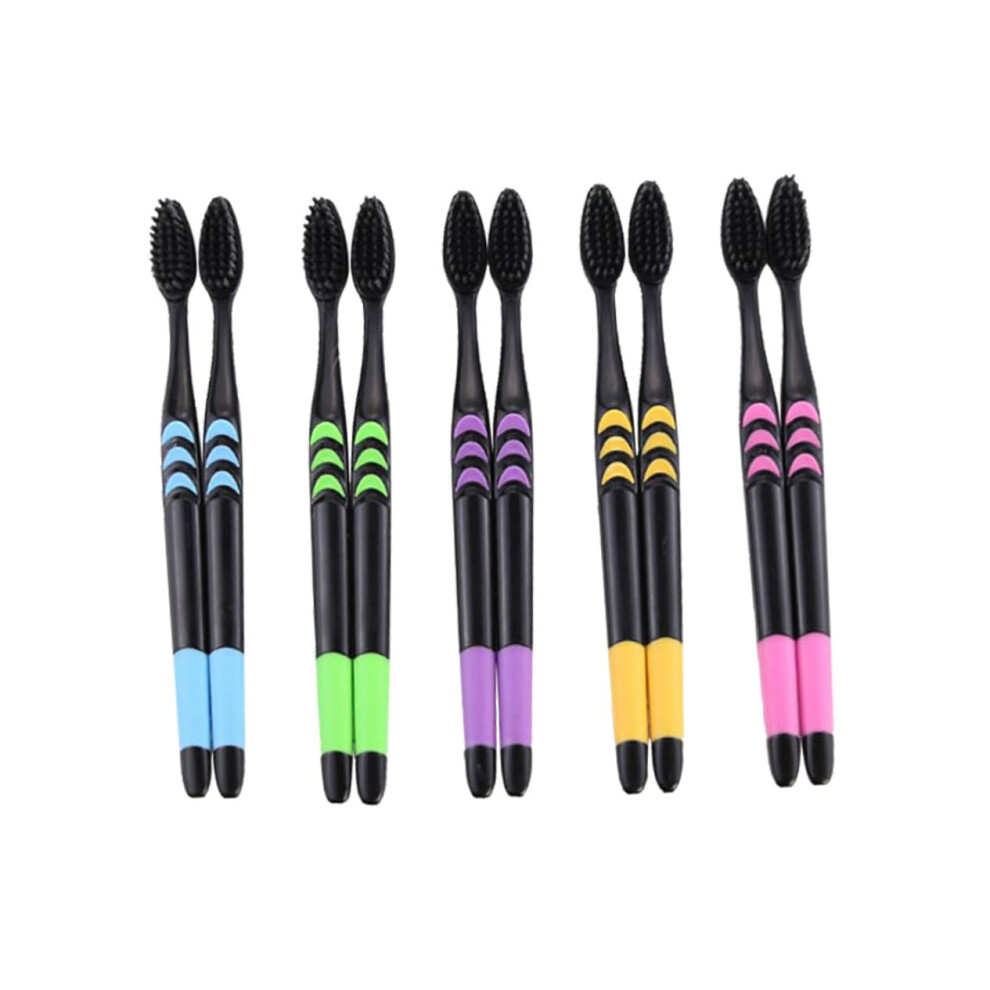 Charcoal Toothbrush 10 Pack Soft Bristles for Plaque Removal with Ergonomic NonSlip Handle