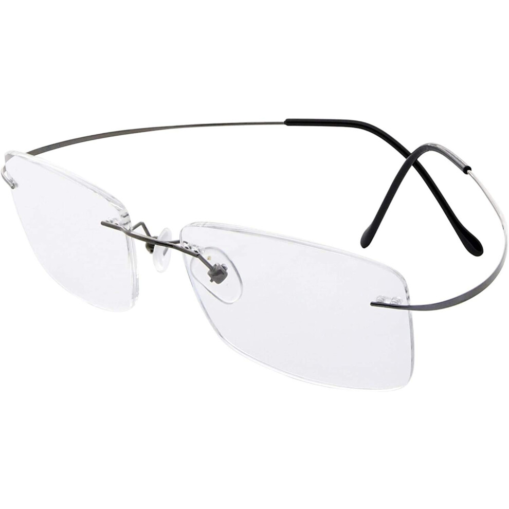 Ultra Light Titanium Rimless Reading Glasses 2.0 Silver with Case for Men and Women