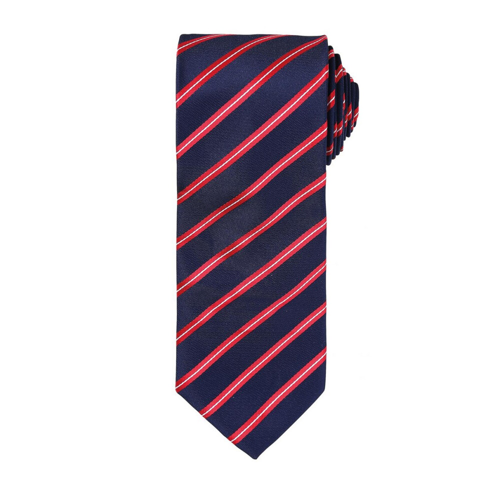 Premier Mens Stripe Tie (Navy/Red) - One Size - Image 2
